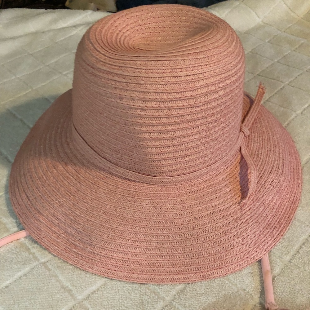 Pale peachy pink straw hat